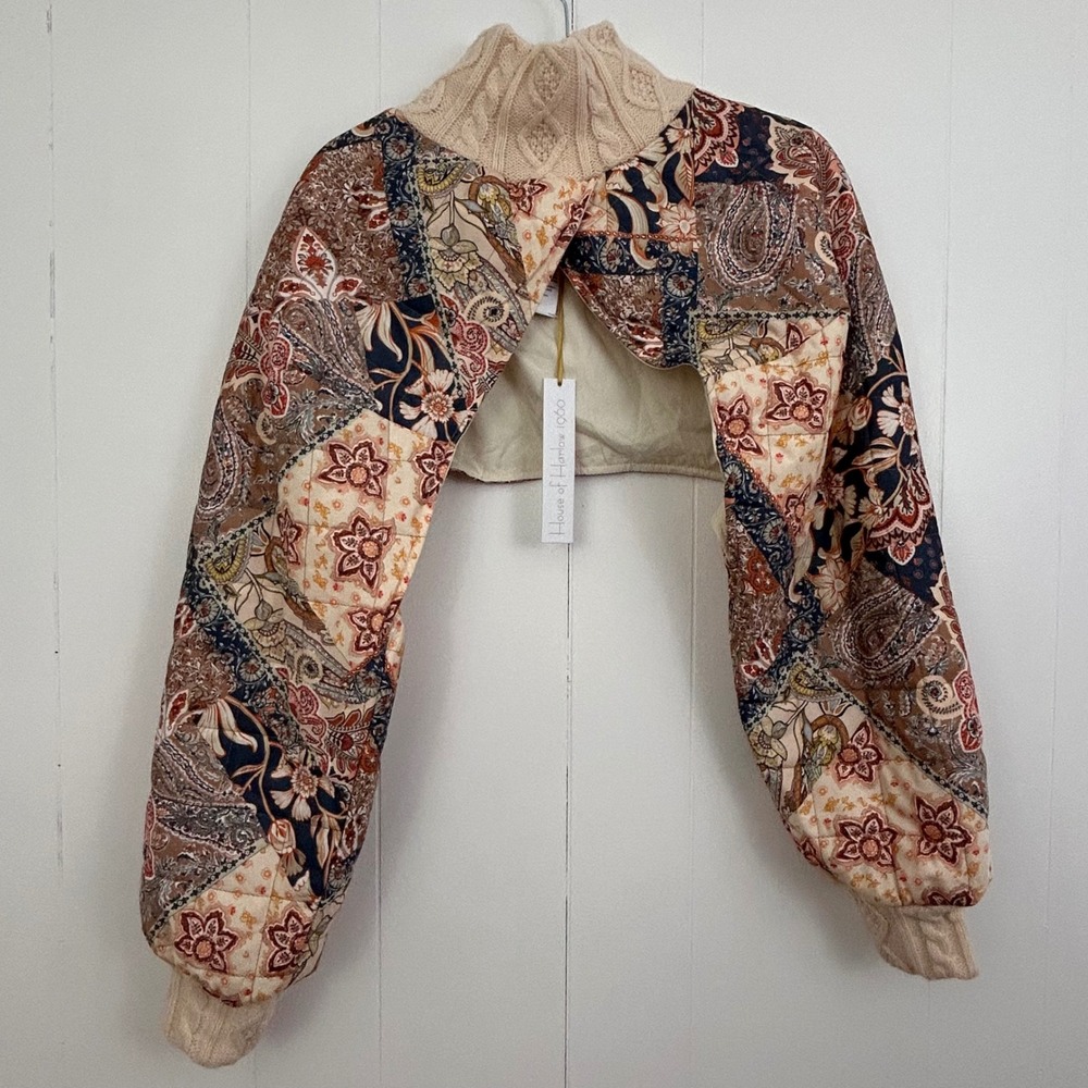 House of Harlow 1960 Womens Quilted‎ Patchwork Paisley Shrug Turtleneck One Size